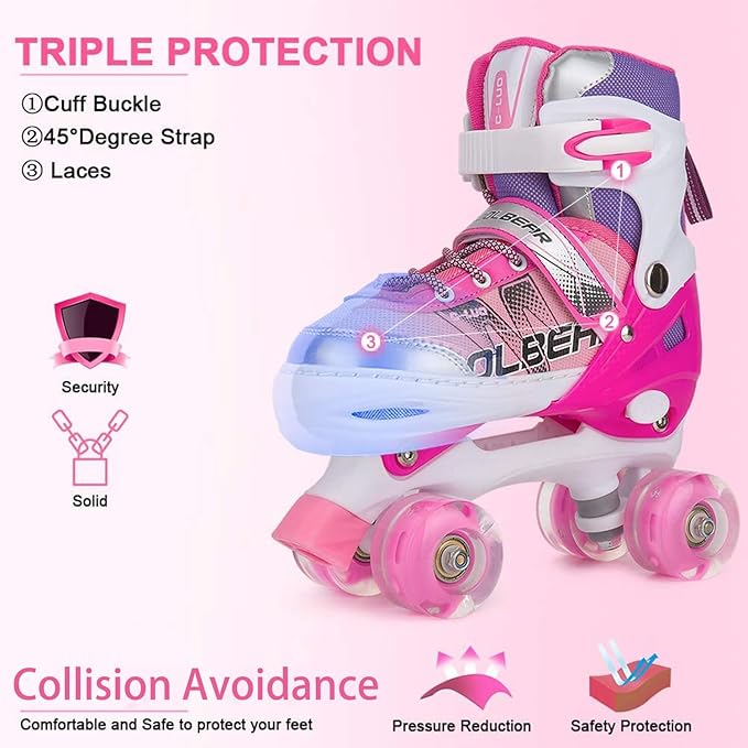 Sowume Adjustable Roller Skates for Girls and Women, All 8 Wheels of Girl's Skates Shine, Safe and Fun Illuminating for Kids