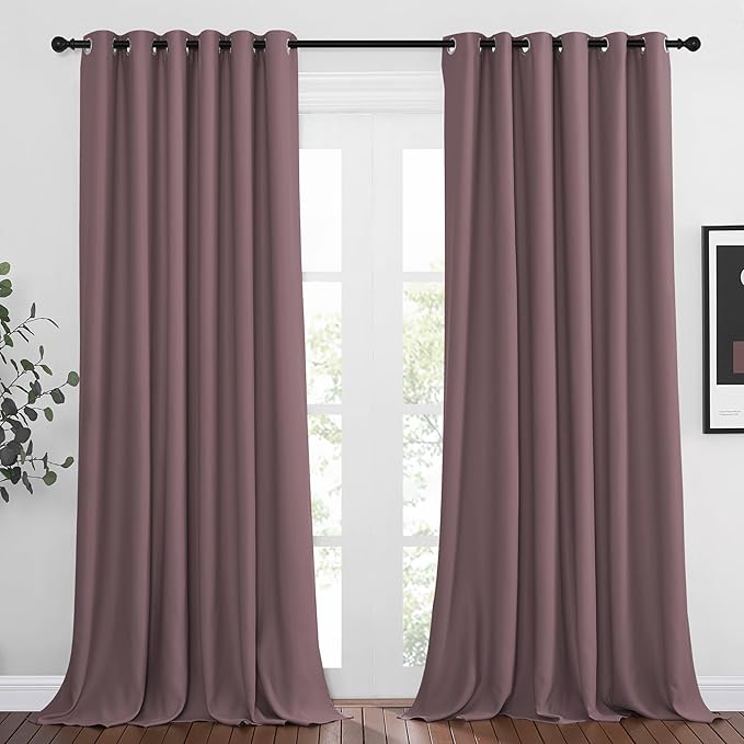 NICETOWN Dry Rose Curtain Panels - Home Decoration Thermal Insulated Solid Grommet Blackout Curtains/Drapes for Hall/Sliding Door (80" Wide by 108" Long, Dry Rose, Set of 2)