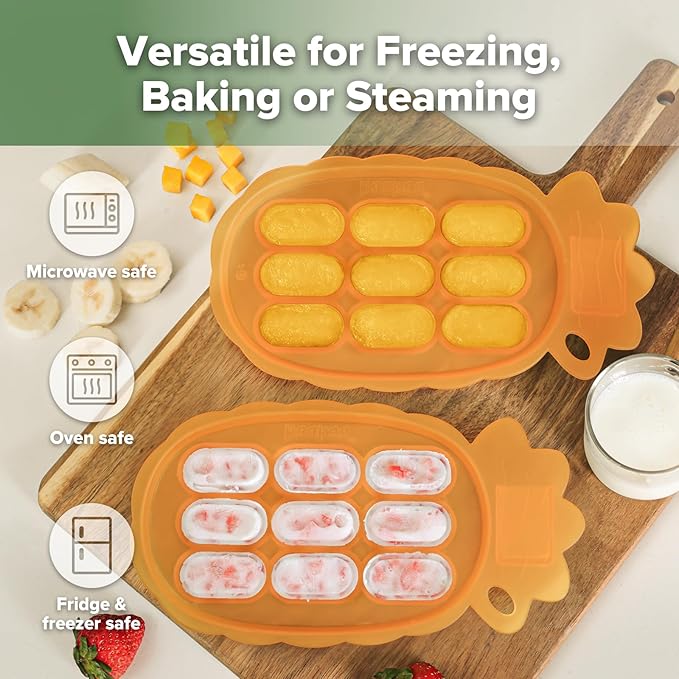 haakaa Silicone Nibble Freezer Tray -Breastmilk Teething Popsicle Mold - Baby Fruit Food Feeder Teether Tray - Baby Food Maker - Ice Cube Tray - 4 Months+ Babies - BPA Free -Apricot