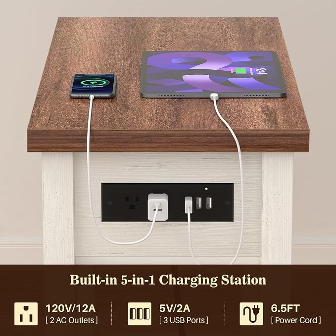 Narrow End Table with Charging Station - Image 9