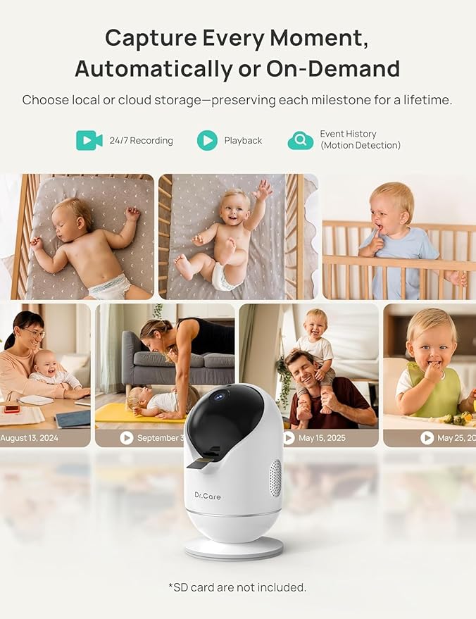 VistaView Smart WiFi Baby Monitor with 2 Cameras- 5” 1080P Split Screen & 2K Camera App Control, Cry & Motion Alerts, Night Vision, 5000mAh Battery, 2-Way Talk, Triple Security, 1279ft Range