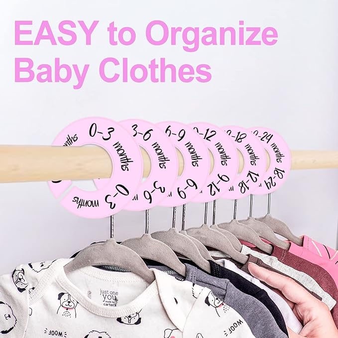 Pro Goleem Baby Closet Dividers Pink Baby Closet Organizer for Nursery Baby Clothes Size Age Dividers Fits 1.5" Rod 6 PCS