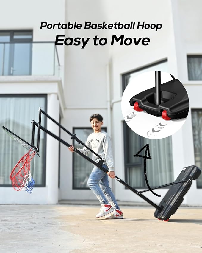 Mayfire Kids Basketball Hoop Adjustable Height 4-8.5 FT, Portable Basketball Goal System with 33'' Shatterproof Backboard for Kids Youth Teens in Driveway, Backyard, Outdoor Play