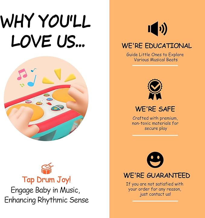 Baby Toys for 6 to 12 Months, Drum Musical Learning Infant Toys Rotating Light Up Toys for 12-18 Months, Tummy Time Toys for Baby 0-3-6-9 Months, Baby Gifts Toys 1 Year Old