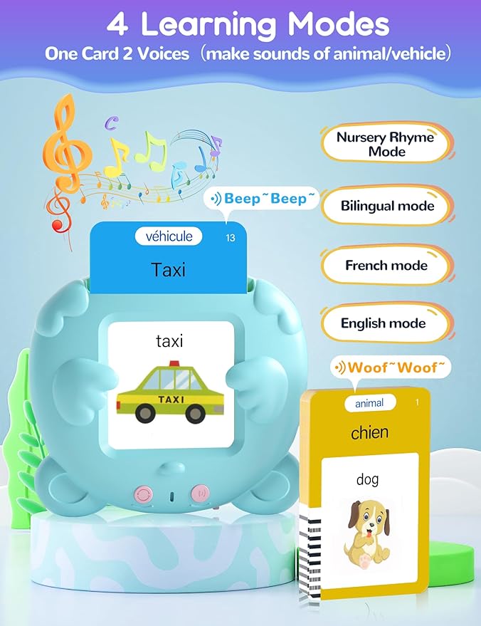 French and English Talking Flash Cards for Toddlers, 224 Sight Words Bilingual Learning Toys for Children, Autism Pocket Speech Therapy Toys, Français Vocabulary Educational Flashcards
