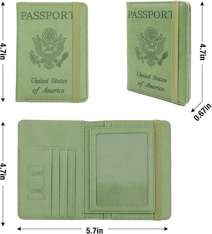 Melsbrinna RFID Passport Holder for Travel, Unisex Adults, Green, Faux Leather, Travel Wallet, RFID Protected