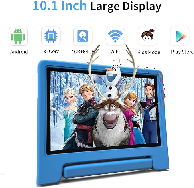 Tablet for Kids, 10 Inch Kids Tablet Android, 64GB, Octa-Core, WiFi 6, Big Battery, Google Kids Space, Parental Control 1280 * 800 HD Display Blue