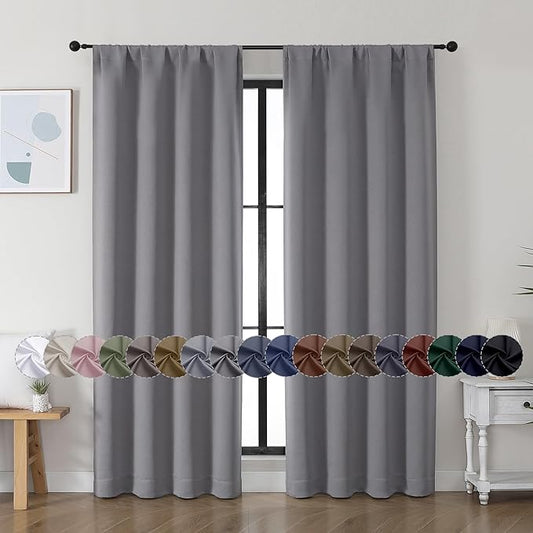 Simplebrand Ava Light Grey Blackout Curtains for Bedroom 72 Inch Length 2 Panels, Privacy Thermal Insulated Rod Pocket Door Window Curtains for Patio French Door Front Door, W40 x L72 Inch, Light Grey