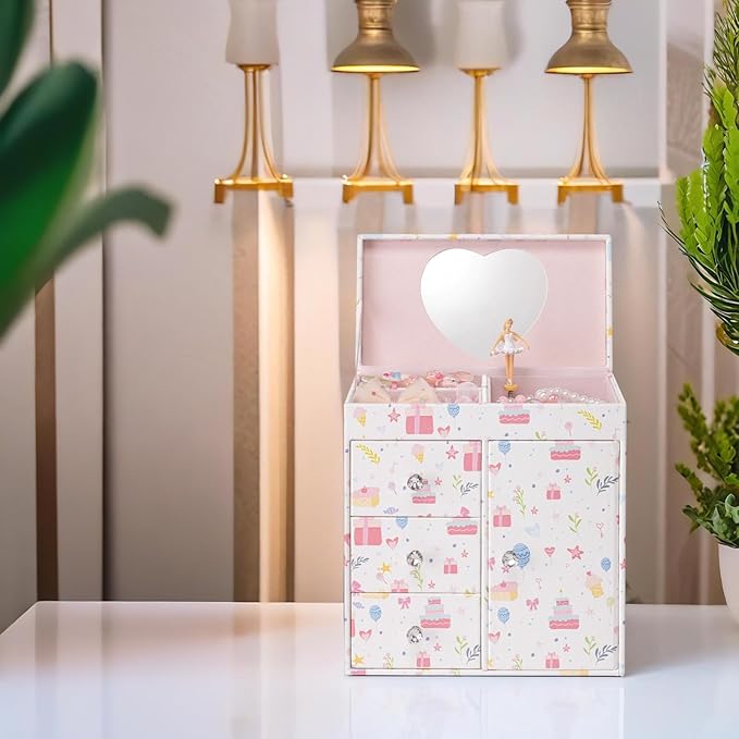 Vlando Musical Jewelry Box with Spinning Ballerina, Girls’ Jewelry Organizer for Necklaces Rings and Hair Accessories, Gift for Girls and Kids, Candy Pie