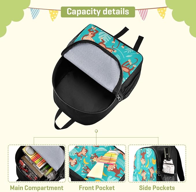 Toddler Backpack Monkey Banana Waterproof Mini Backpack Boys/Girls Cute Small Backpack Kindergarten Pre School Bags 11 Inch