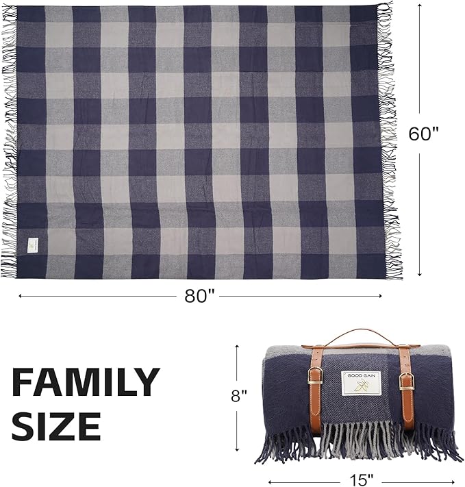 G GOOD GAIN Waterproof Picnic Blankets- Extra Large Outdoor Blanket Foldable, Beach Blanket with PU Handles, Sandproof Picnic Mat for Hiking, Camping, Lawn, Park, Grass.GreySquare