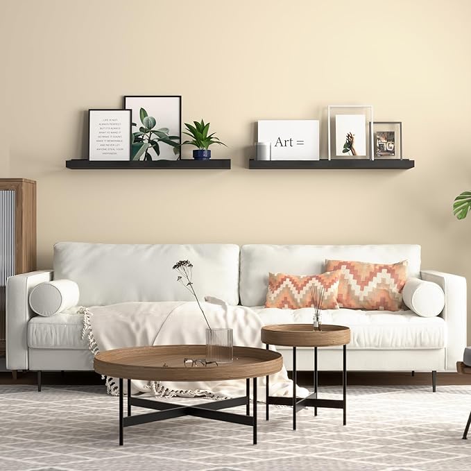 Long Floating Shelves, 2 Set Modern Black Wall Shelf for Bedroom, Nursery Book Shelf with Lip, Picture Ledge Shelf for Living Room Bathroom Kitchen - Black,23.6 In