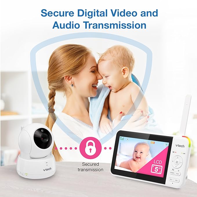 VTech VM924 Remote Pan-Tilt-Zoom Video Baby Monitor, 5" LCD Screen, Up to 17 Hrs Video Streaming, Night Vision, Up to 1000ft Range, Soothing Sounds, 2-Way Talk, Temperature Sensor,Secured Transmission