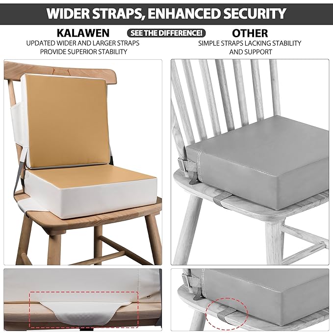 Kalawen Upgraded 2Pcs PU Washable Straps Safety Buckle Toddler Booster Seat for Kitchen Chair, Portable Travel