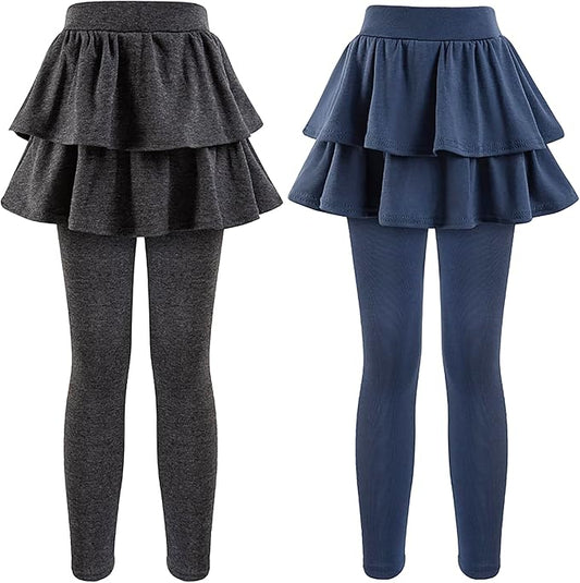 Girls School Uniform Pants Leggings with Skirts Stretch Warm Jegging 4-12 Years