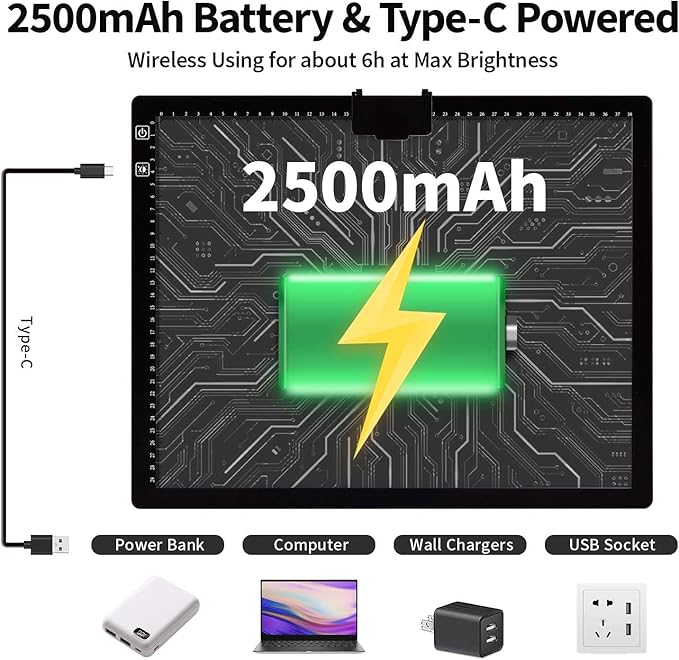 Rechargeable A3(16.73"x13.5") Light Pad for Diamond Painting,Tracing Light Box with Stand/Clip/Magnet,3 Colors and 6 Levels of Brightness Light Board for Artists,Drawing,Sketching,Animation,Tracing