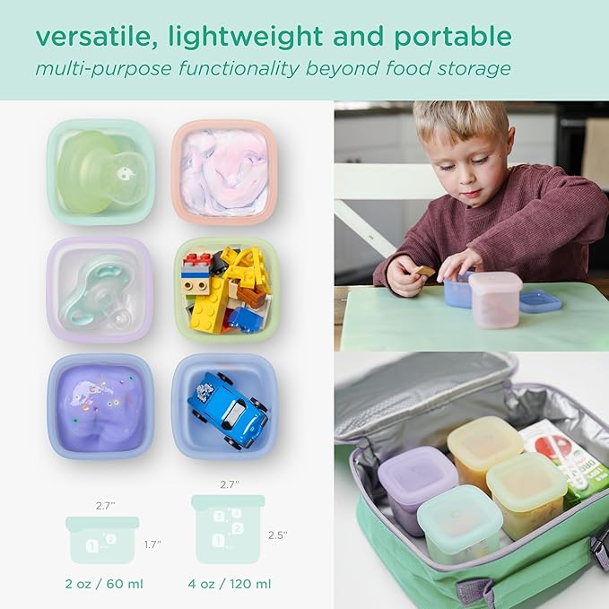 Olababy Clear Sense Silicone Storage Containers 4pk for Baby Food, Snacks, Formula, Puree, Sauce & More | Micro Plastic & BPA-Free | Daycare Essentials for Toddlers and Kids (Kiwi, 4 oz / 120 ml)