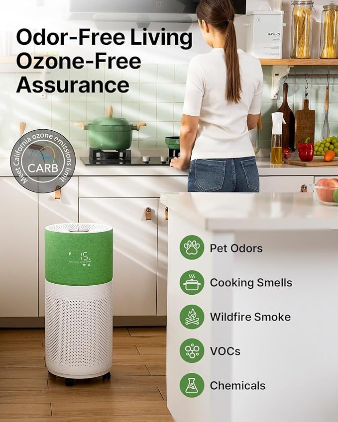 CleanForce Air Purifier for Home Large Room up to 2550 ft², Swiss Sanitized HEPA & Carbon Filter, asthma & allergy friendly Certified for Dust/Pollen/Pet Dander, Alexa/App Control, Ozone-Free, Rainbow