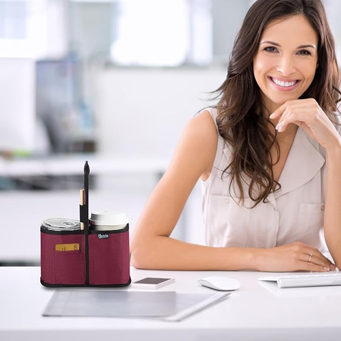 Beautyflier Drink Carrier with Handle for Delivery Reusable Insulated Coffee Cup Carrier Portable 2 Cup Holder with Handle Organizer Tote Bag for Hot & Cold Drinks, Red