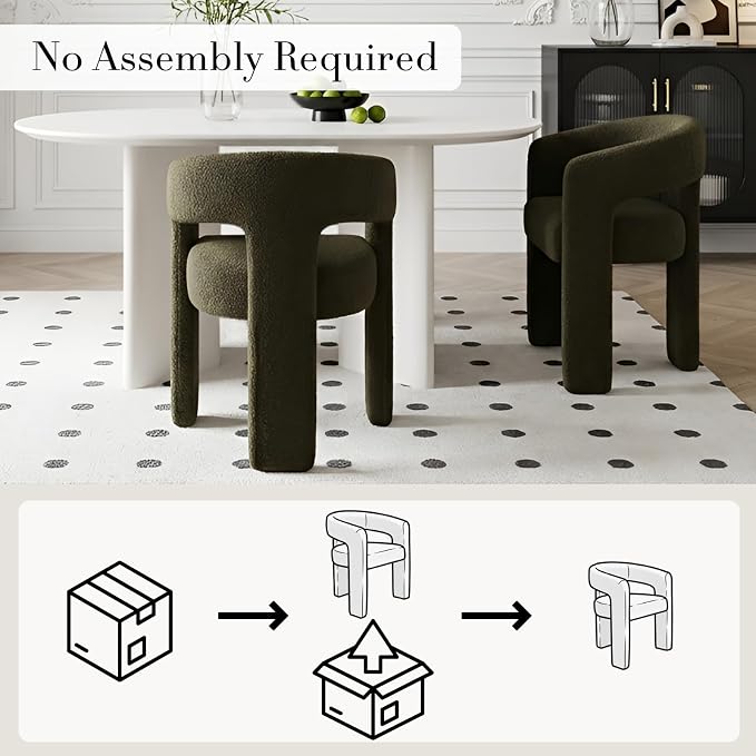 Modern Sherpa Dining Chairs Set of 2, Upholstered Barrel Chairs - Image 3