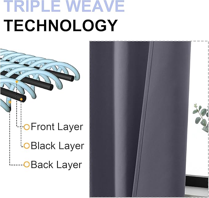 Simplebrand Ava Grey Short Blackout Curtains for Bedroom 45 Inches Long 2 Panels Set, Solid Thermal Insulated, Energy Saving Window Treatment Curtains Blackout Drapes, W40 x L45 Inch, Grey