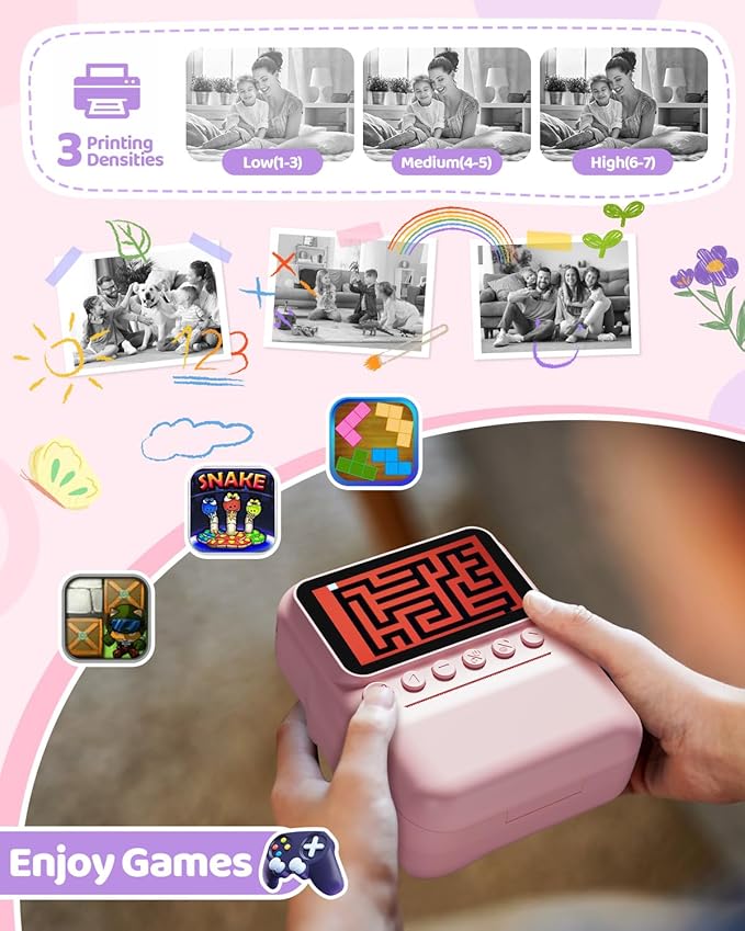 Kids Camera Instant Print for Girls Ages 3-14, 3-inch HD Screen Camera for Kids with Printing Paper, 1080P Digital Toddler Toys for 4 5 6 7 8 9 10 11 12 Years Old (Pink)