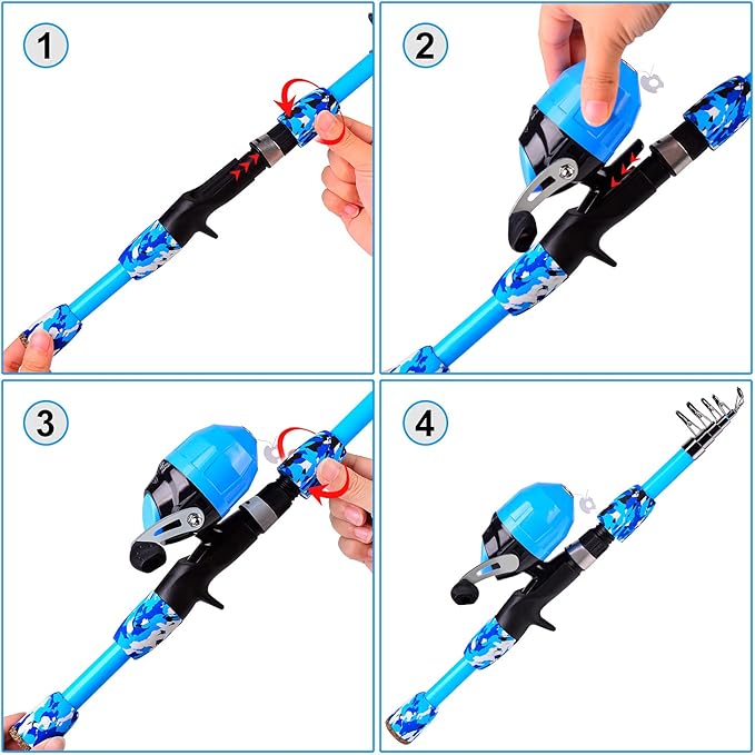 PROBEROS Kids Fishing Pole - Portable Telescopic Fishing Rod and Reel Combo Kit - Spincast Fishing Reel Casting Rods with Lures Lines Tackle Box and Bag for Boys Girls Youth Fishing