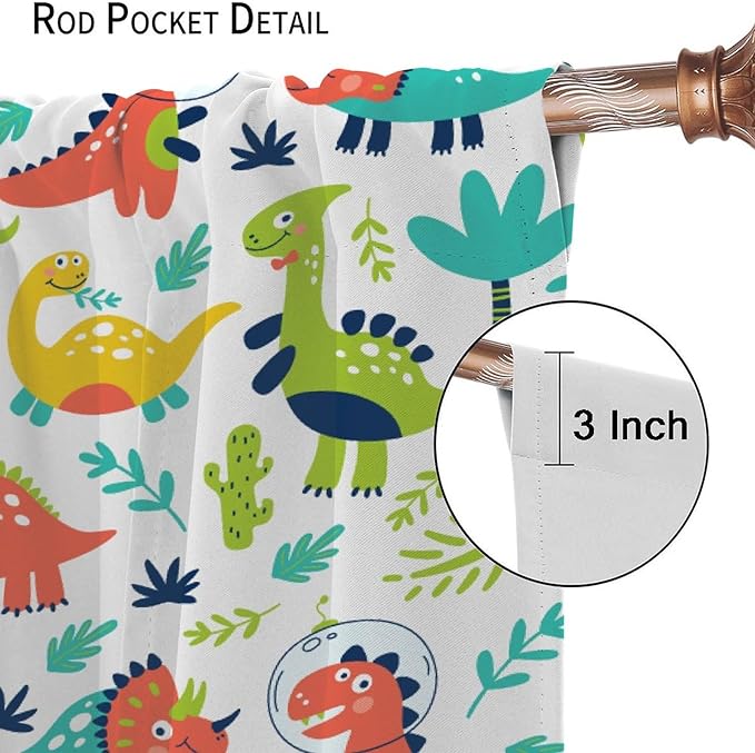 Rustic Dinosaurs Curtains Colorful Dino Kids Boys Cartoon Cute Cool Funny Decor Printed Blackout Rod Pocket Window Drapes for Living Room Bedroom W42xL84in 2 Panels