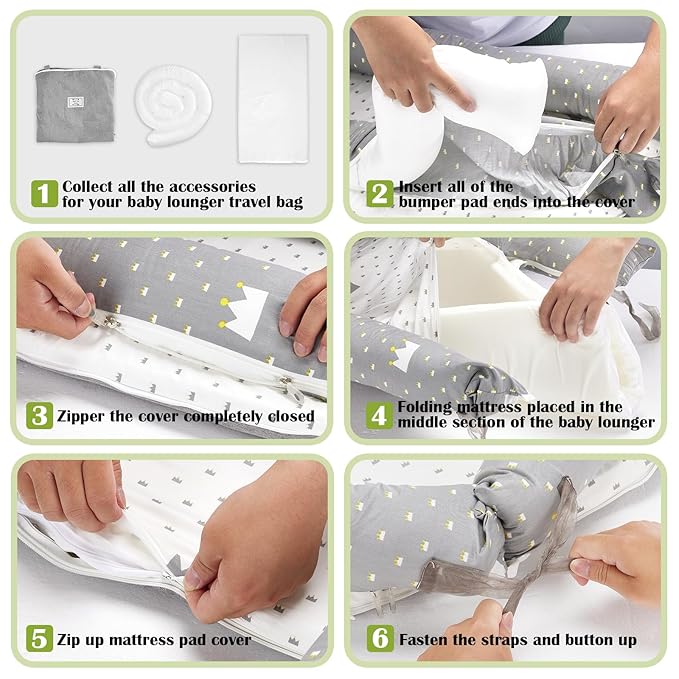 Baby Lounger for Newborn Portable Bag,Baby Nest Play Gym mat with Strap,Newborn Lounger Adjustable Size & Inner Zipper Lengthen Space to 24 Months(Pink Polka Dots)