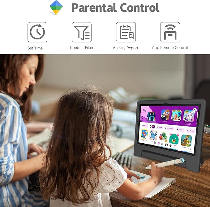 Kids Tablet, 10.1 Inch Tablet for Kids Android 14, 64GB Octa-Core, WiFi, Big Battery, Kids Space, Parental Control 1280 * 800 HD Display Children Tablets Black