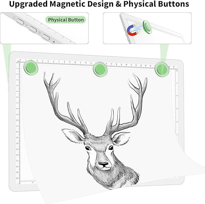 Phylosal Rechargeable A4 LED Light Pad for Diamond Painting, Ultra-Thin Magnetic Tracing Light Box for Drawing, Diamond Art Light Board with Side Button, Super Bright Light Table for Sketching (White)