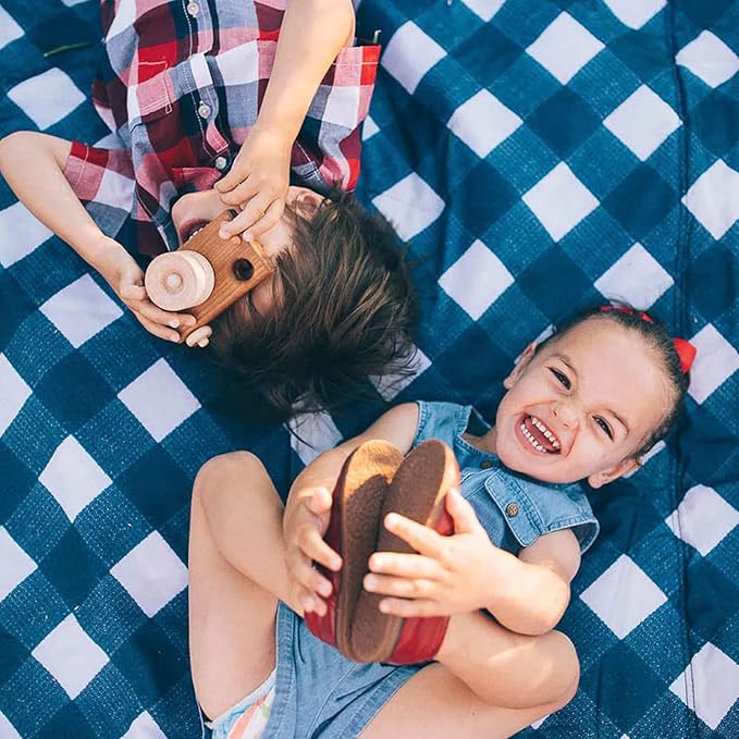 Little Unicorn 5'x10' XL Outdoor Family Picnic & Beach Blanket | Durable & Water-Resistant Fabric | Compact Fold & Easily Wipes Clean | Zipper Pocket (Navy Plaid)