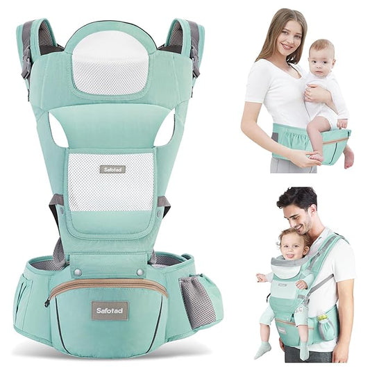 Baby Carrier with Hip Seat, Ergonomic M Position 6in1 Baby Carrier Newborn to Toddler,Head Support and Breathable Mesh Newborn Carrier,Adjustable Baby Holder Carrier for Dad&Mom-Green