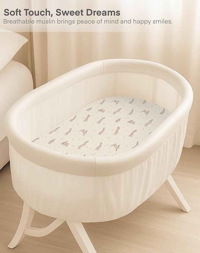 Muslin Bedside Bassinet Sheets 2 Pack, 33x20 Fitted Ultra Soft & Breathable Bedside Sleeper Sheets, Ideal for Baby Girl and Boy, Perfect for Newborns (Floral & Pink)