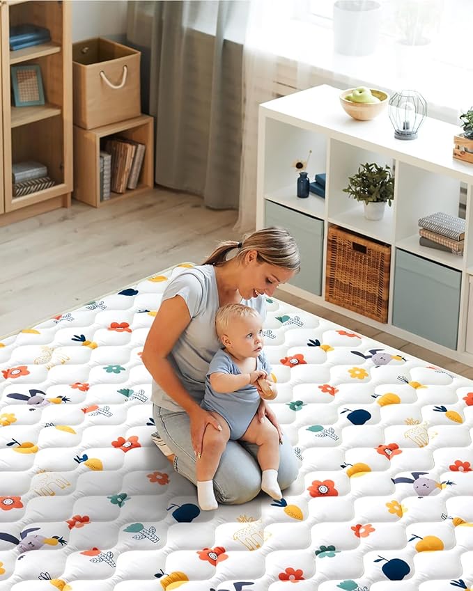 Odorless Premium Foam Baby Play Mat 47" x 47", Soft Microfiber Fabric Crawling Mat for Floor- Comfortable and Hypoallergenic, Non-Slip Cushioned Floor Playpen mat for Infants,Babies,Toddlers