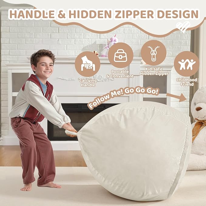 2FT Bean Bag Chair, Comfy Bean Bag Chairs with Memory Foam Filled, Fluffy Beanbag Sofa with Dutch Velvet Cover, Teardrop BeanBag Chairs for Living Room, Playroom - Beige