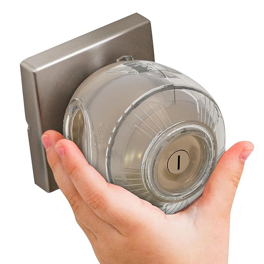 Child Safety Door Knob Cover (4 Pack) Hard-to-Remove Dual-Lock Door Handle Covers for Kids - Reusable Baby Proof Door Knob Locks - Installs Easily, No Tools Needed (Clear)