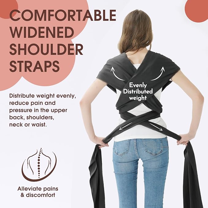 Acrabros Baby Wrap Carrier,Hands Free Baby Carrier Sling,Lightweight,Breathable,Softness,Perfect for Newborn Infants and Babies Shower Gift,Charcoal Grey