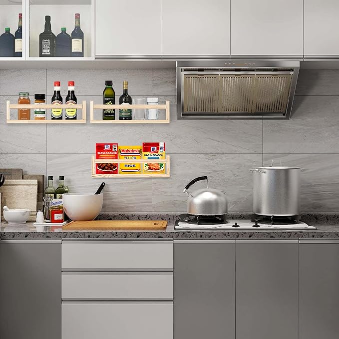 Nursery Book Shelves, 16.5 Inch Floating Bookshelves for Kids Room and Playroom Decor, Set of 3, Solid Wood Wall Mounted Shelves for Books and Toys Storage (Nature)