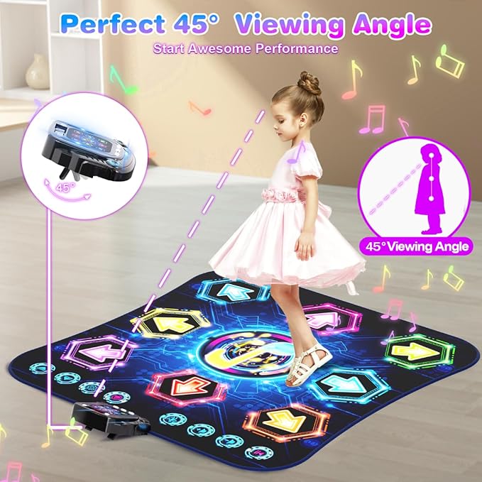 Dance Mat, 2025 Light Up 8-Button Dance Pad with Wireless Bluetooth, Upgraded Flowing Light Control System with Stands, Kids Toys Music Games Birthday for 3-12 Year Old Boys Girls