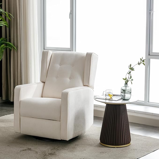 Swivel Rocker Recliner Chair Set of 2, Nursery Glider Chair, Nursery Rocking Chairs, Manual Reclining Chair, White