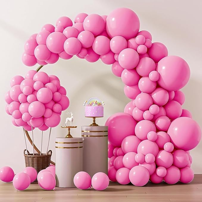 RUBFAC 129pcs Pink Balloons Different Sizes 18 12 10 5 Inches for Garland Arch, Pink Balloons for Valentine's Day Birthday Baby Shower Gender Reveal Wedding Party Decoration