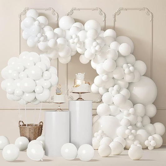 140pcs Balloon Arch Kit, White Balloons of Different Sizes Pack of 18 12 10 5 Inch Party Balloon Kit for Birthday Party or Balloon Arch as Graduation Wedding Baby Shower Anniversary Party Decorations