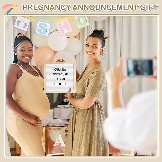 9 Pcs Pregnancy Announcement Set Pregnancy Reveal Ideas Felt Letter Board Baby Bodysuit Baby Booties Photo Frame Bear Plush Baby Wood Blocks for Coming Soon Baby Announcement (White,Bright)