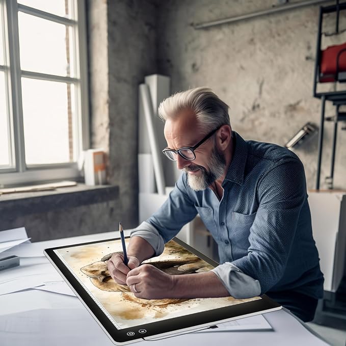 Rechargeable A2 Large Tracing Light Box with 3-Color Light Modes, Wireless Ultra-Thin LED Light Board with 6-Level/Stepless Brightness, Cordless Trace Light Pad for Sketching, 5D Diamond Painting