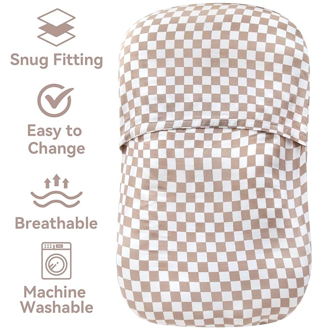 LifeTree Muslin Baby Lounger Cover, Newborn Slipcover Lounger Cover for Boys Girls Infant, Soft 70% Viscose from Bamboo and 30% Cotton, Cover Only, Checkered Pattern