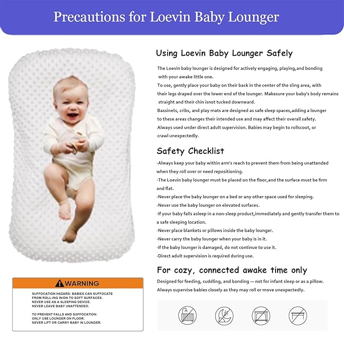 Baby Lounger for Newborn,Baby Nest for Newborn Soft Cotton Breathable for Playtime & Relaxation,Flat Babies Essentials Gifts Newborn Lounger for Boys & Girls 0-12 Months(White Bean)