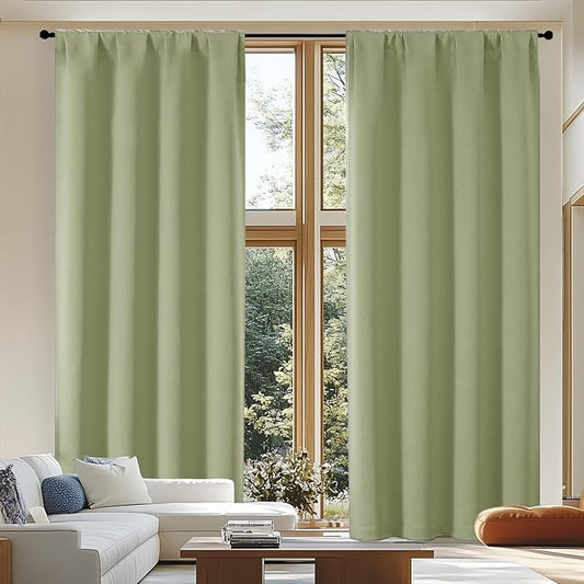 Simplebrand Ava Sage Green Blackout Curtains for Patio 108 Inches Long 2 Panels Set, Solid Thermal Insulated Room Darkening Rod Pocket Window Treatment Curtains Blackout Drapes, W50 x L108 Inch