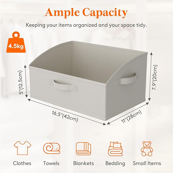 Lifewit Storage Baskets for Shelves, 6 Packs Non-woven Fabric Trapezoid Closet Organizer Bins with Handles, Foldable Clothing Containers Box for Clothes, Toy, Towel, Book, DVD, Hats, Medium-Light Grey