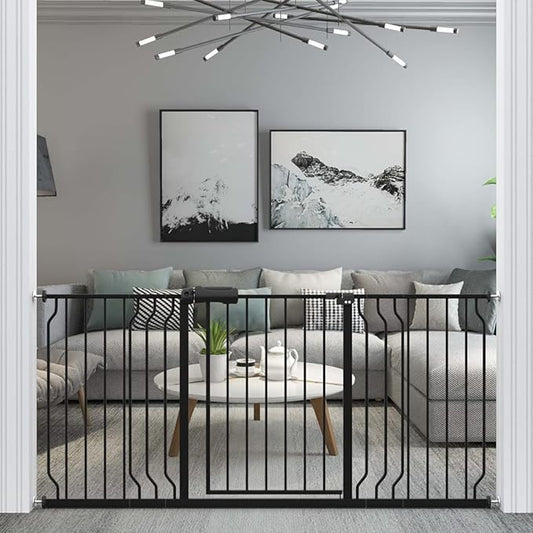 WAOWAO Baby Gate 66.93-71.65" Extra Wide Pressure Mounted Walk Through Swing Auto Close Safety Black Metal Toddler Kids Child Dog Pet Puppy for Stairs,Doorways,Kitchen